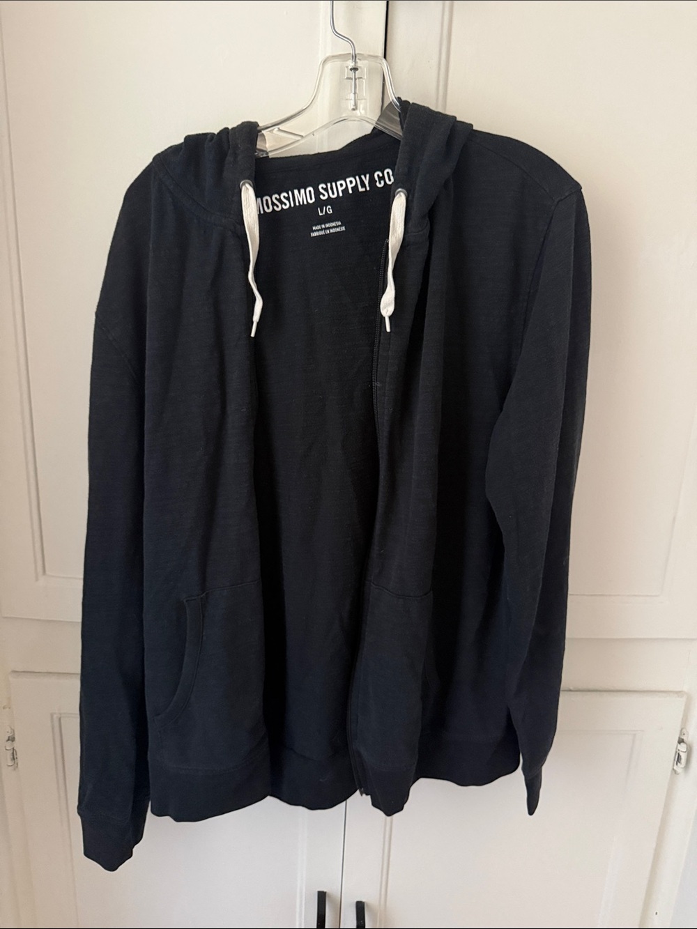Mossimo Supply Co. Men's Black Zip-Up Hoodie with White Drawstrings